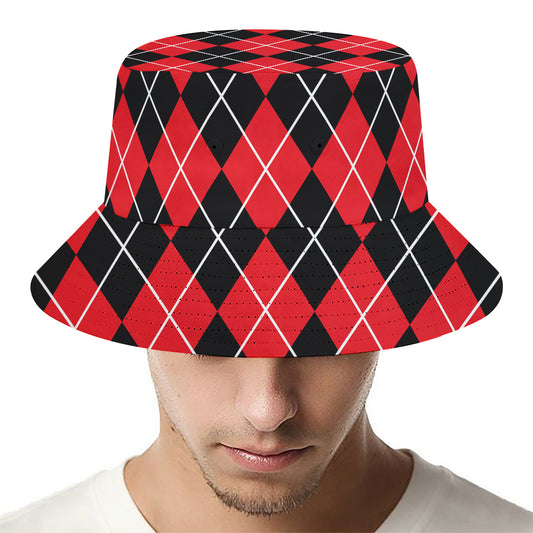 Black And Red Argyle Pattern Print Bucket Hat