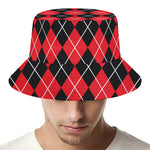 Black And Red Argyle Pattern Print Bucket Hat
