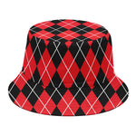 Black And Red Argyle Pattern Print Bucket Hat