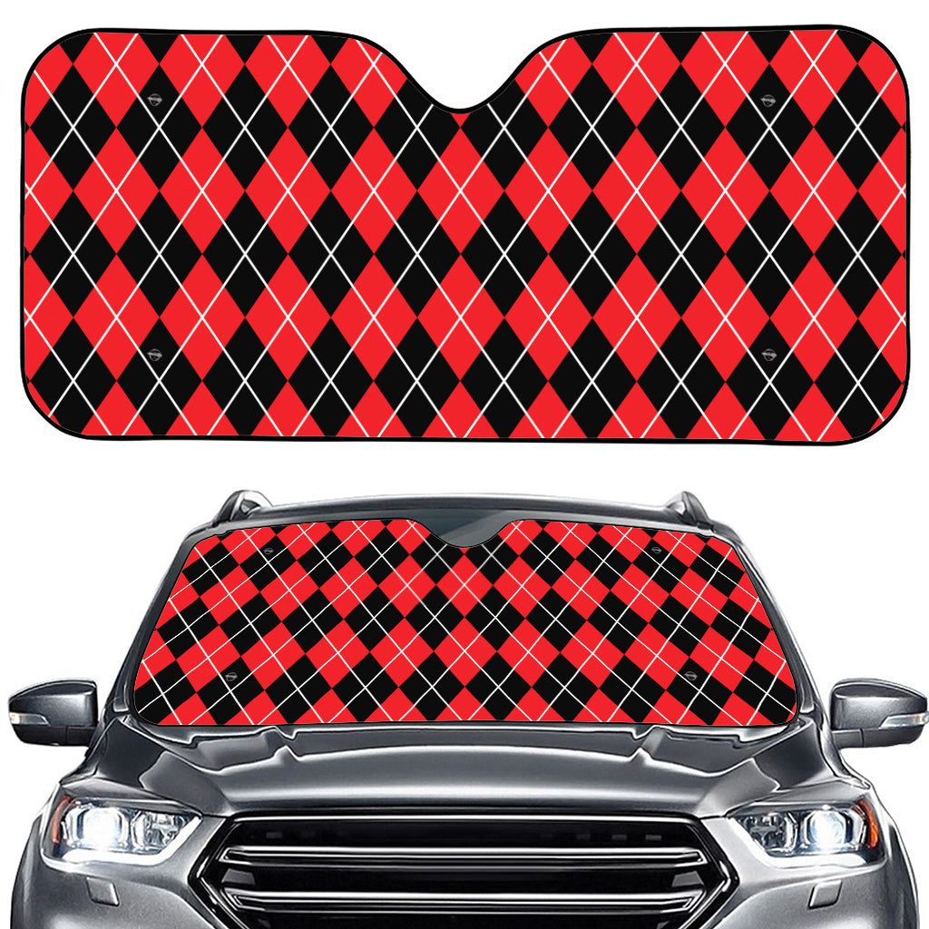 Black And Red Argyle Pattern Print Car Windshield Sun Shade