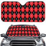 Black And Red Argyle Pattern Print Car Windshield Sun Shade