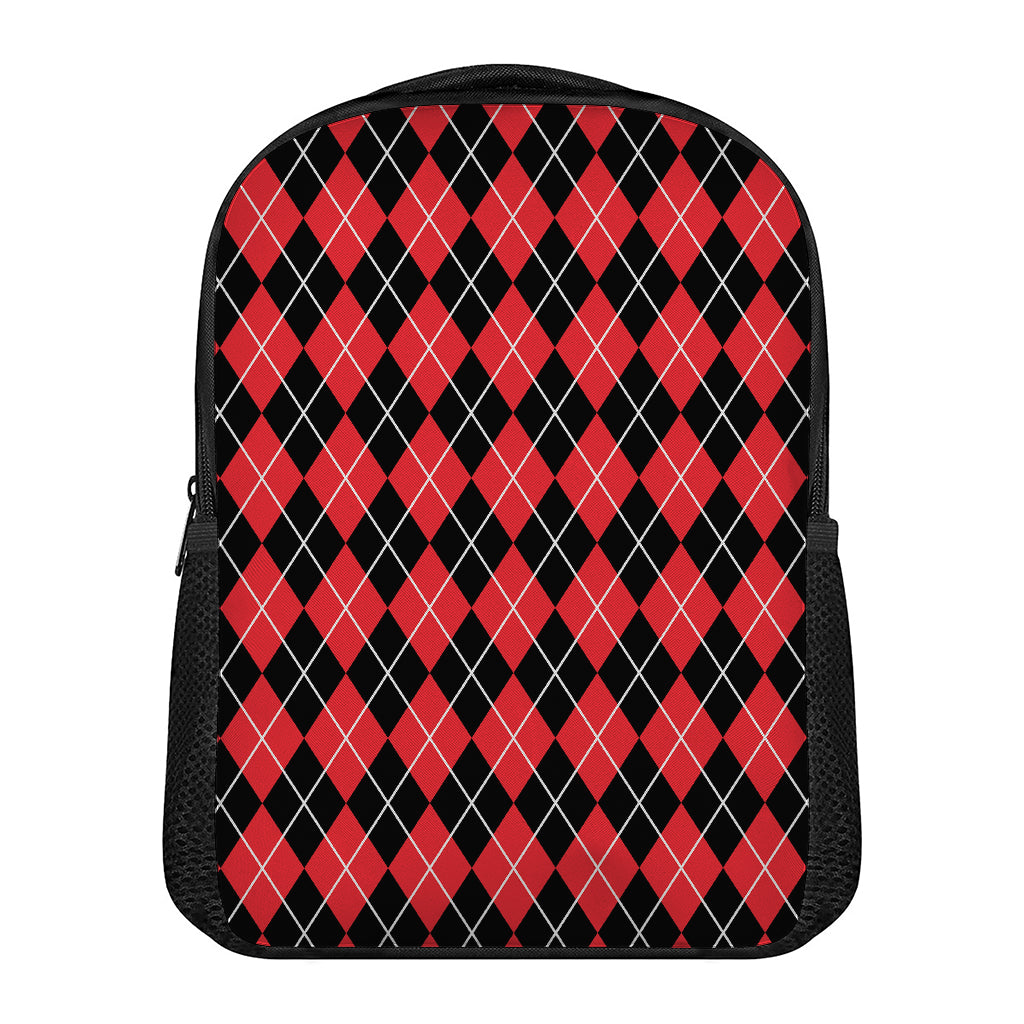Black And Red Argyle Pattern Print Casual Backpack
