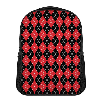 Black And Red Argyle Pattern Print Casual Backpack