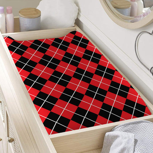 Black And Red Argyle Pattern Print Changing Pad Cover