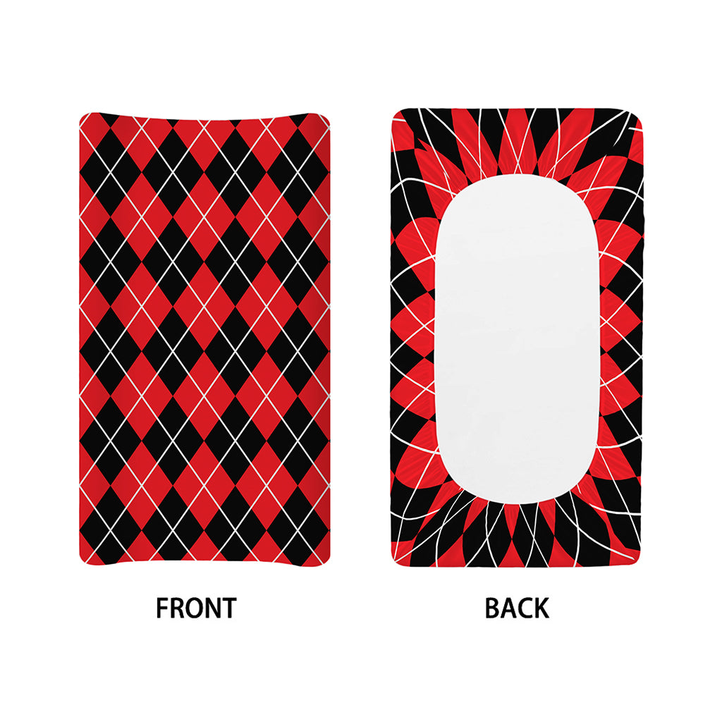 Black And Red Argyle Pattern Print Changing Pad Cover