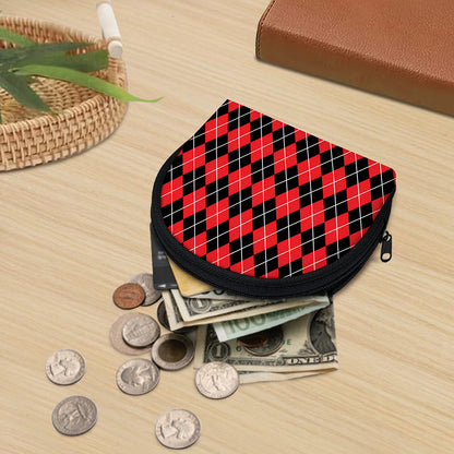Black And Red Argyle Pattern Print Coin Purse