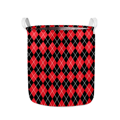 Black And Red Argyle Pattern Print Collapsible Laundry Basket