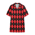 Black And Red Argyle Pattern Print Cotton Hawaiian Shirt