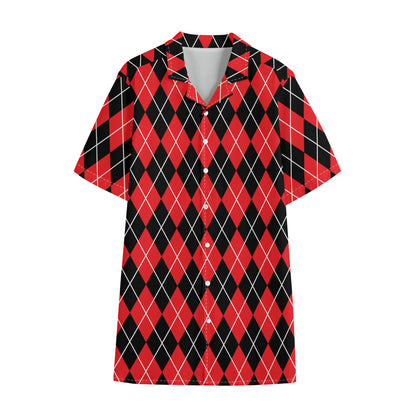 Black And Red Argyle Pattern Print Cotton Hawaiian Shirt