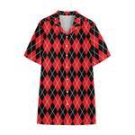 Black And Red Argyle Pattern Print Cotton Hawaiian Shirt
