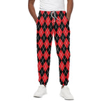 Black And Red Argyle Pattern Print Cotton Pants