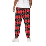 Black And Red Argyle Pattern Print Cotton Pants