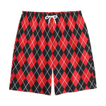Black And Red Argyle Pattern Print Cotton Shorts