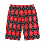 Black And Red Argyle Pattern Print Cotton Shorts