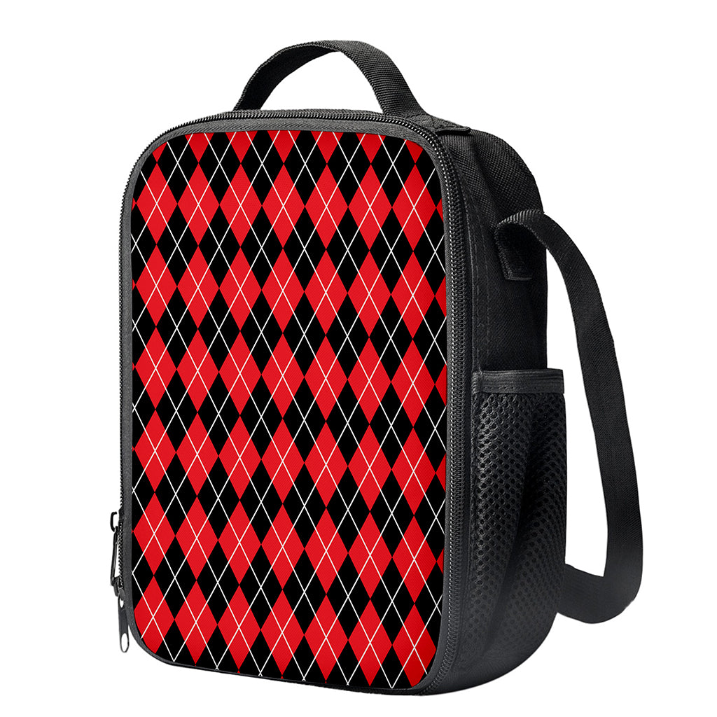 Black And Red Argyle Pattern Print Crossbody Lunch Bag