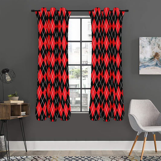 Black And Red Argyle Pattern Print Curtain