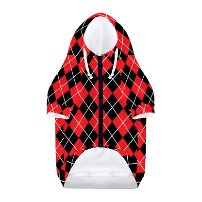 Black And Red Argyle Pattern Print Dog Zip Up Hoodie