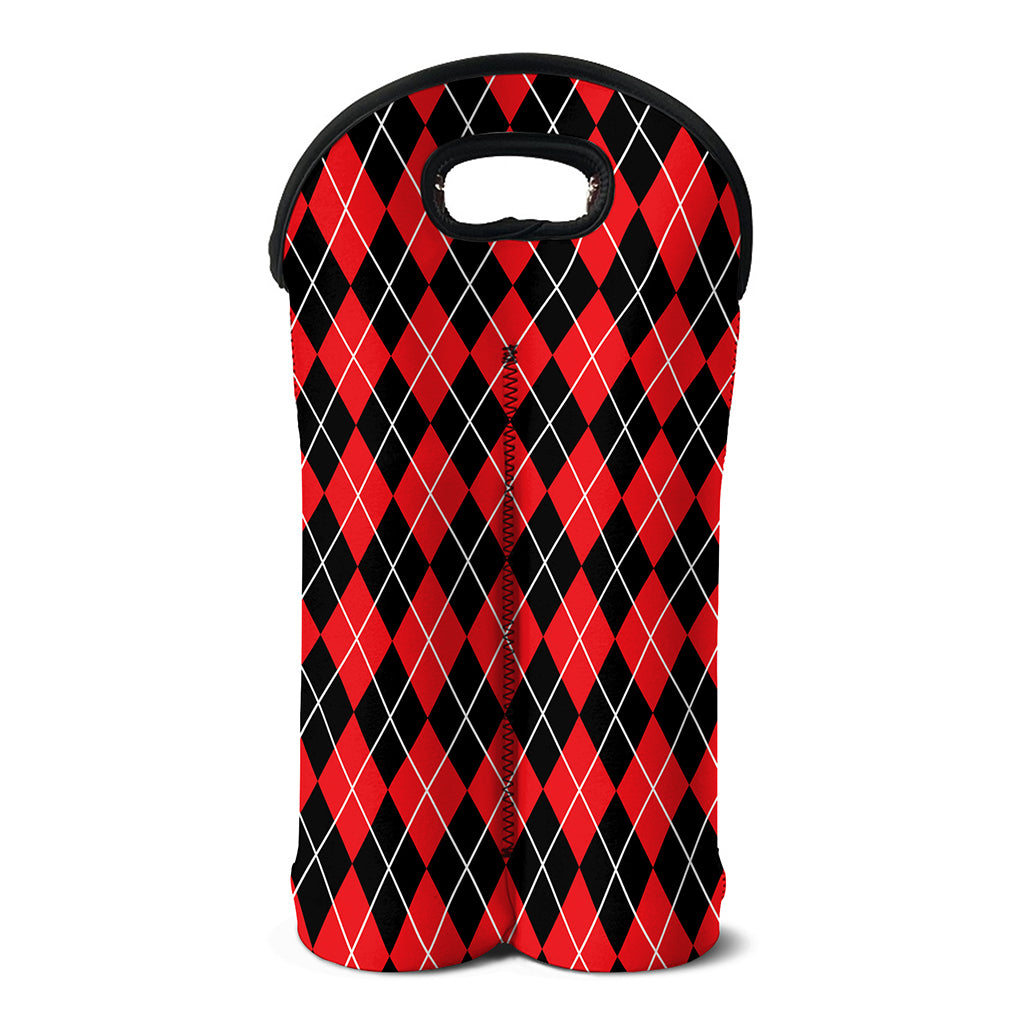 Black And Red Argyle Pattern Print Double Neoprene Wine Tote