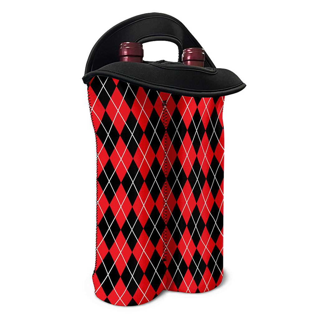 Black And Red Argyle Pattern Print Double Neoprene Wine Tote