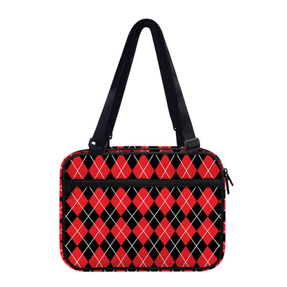 Black And Red Argyle Pattern Print Double Strap Bible Bag