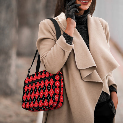 Black And Red Argyle Pattern Print Double Strap Bible Bag