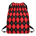 Black And Red Argyle Pattern Print Drawstring Backpack
