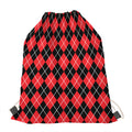 Black And Red Argyle Pattern Print Drawstring Bag