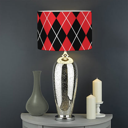 Black And Red Argyle Pattern Print Drum Lamp Shade
