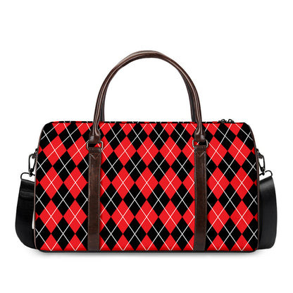 Black And Red Argyle Pattern Print Duffle Bag