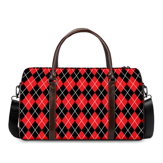 Black And Red Argyle Pattern Print Duffle Bag