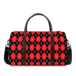 Black And Red Argyle Pattern Print Duffle Bag