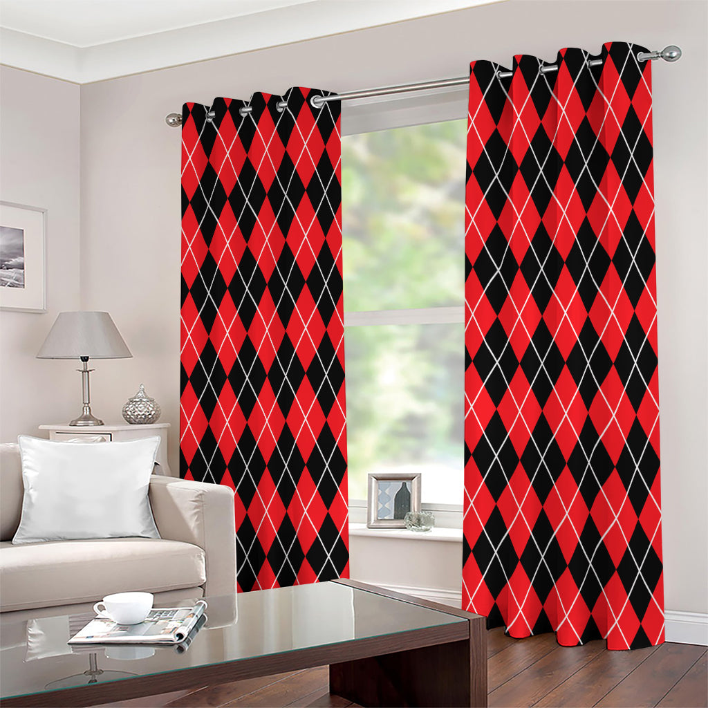 Black And Red Argyle Pattern Print Extra Wide Grommet Curtains