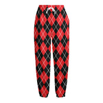 Black And Red Argyle Pattern Print Fleece Lined Knit Pants