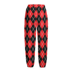 Black And Red Argyle Pattern Print Fleece Lined Knit Pants