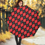 Black And Red Argyle Pattern Print Foldable Umbrella