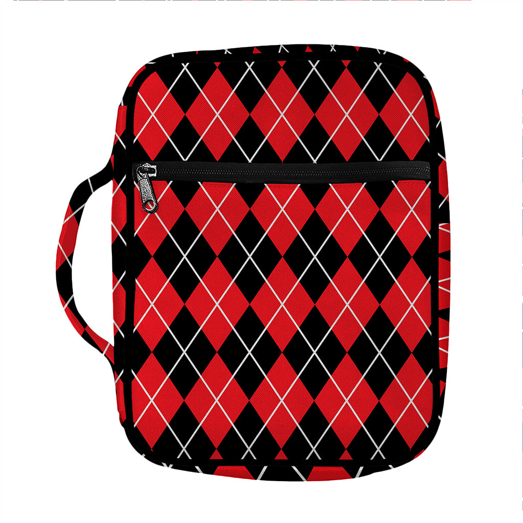 Black And Red Argyle Pattern Print Front Pocket Bible Bag