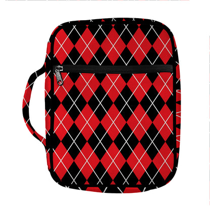 Black And Red Argyle Pattern Print Front Pocket Bible Bag