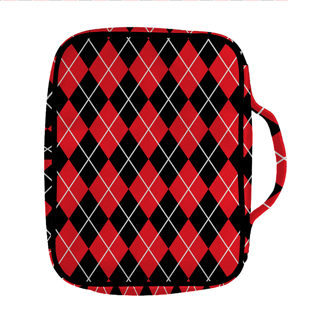 Black And Red Argyle Pattern Print Front Pocket Bible Bag