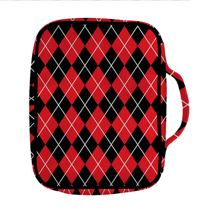 Black And Red Argyle Pattern Print Front Pocket Bible Bag