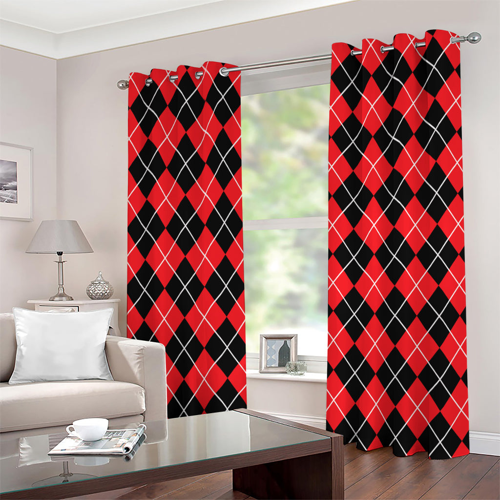 Black And Red Argyle Pattern Print Grommet Curtains