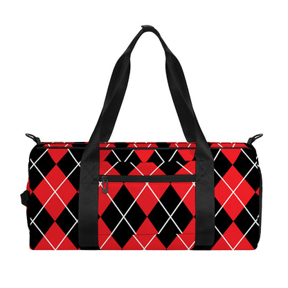 Black And Red Argyle Pattern Print Gym Bag