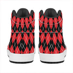 Black And Red Argyle Pattern Print High Top Leather Sneakers