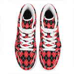 Black And Red Argyle Pattern Print High Top Leather Sneakers