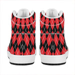 Black And Red Argyle Pattern Print High Top Leather Sneakers