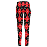 Black And Red Argyle Pattern Print High-Waisted Pocket Leggings