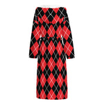 Black And Red Argyle Pattern Print Hooded Bathrobe