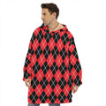 Black And Red Argyle Pattern Print Hoodie Blanket