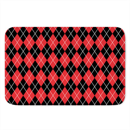 Black And Red Argyle Pattern Print Indoor Door Mat