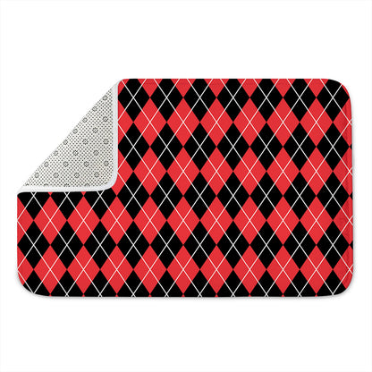 Black And Red Argyle Pattern Print Indoor Door Mat
