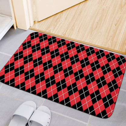 Black And Red Argyle Pattern Print Indoor Door Mat